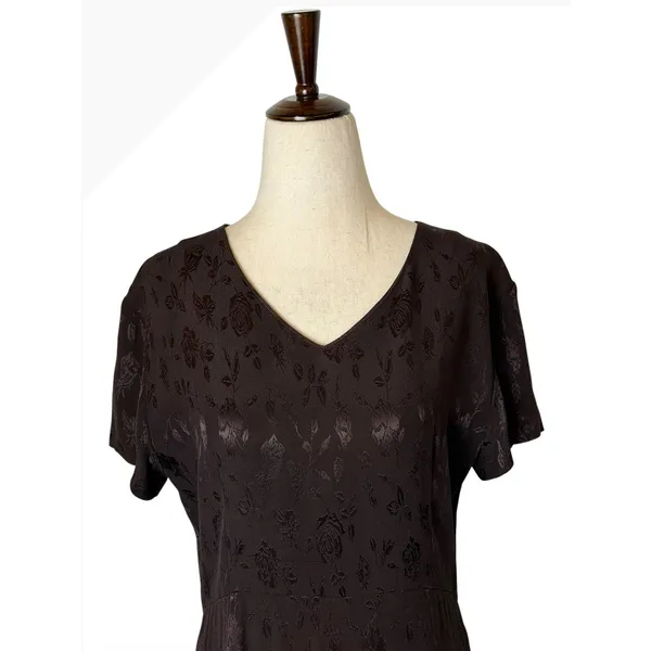 Laura Ashley Vintage 90s Dress Women 8 Brown Floral Jacquard Maxi Cottagecore - Image 4