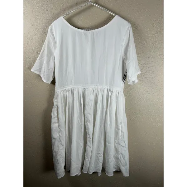 eShakti Dress Size Large White Boho Embroidered Short Sleeve Knee Length Summer - Image 9