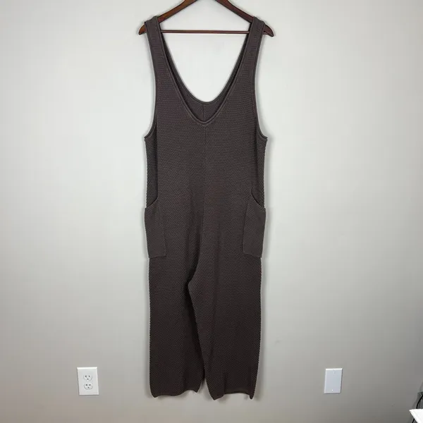 Free People‎ Beach Hailee Sweater Jumper Overalls Large Taupe FP Knit Pockets L - Image 8