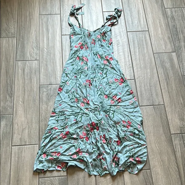 Reformation Blue Asymmetrical Ruffled Maxi Sundress - Image 4