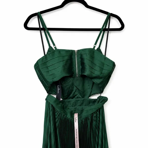 NEW Lulus Got the Glam Emerald Green Satin Pleated Cutout Maxi Gown Dress XS - Image 8