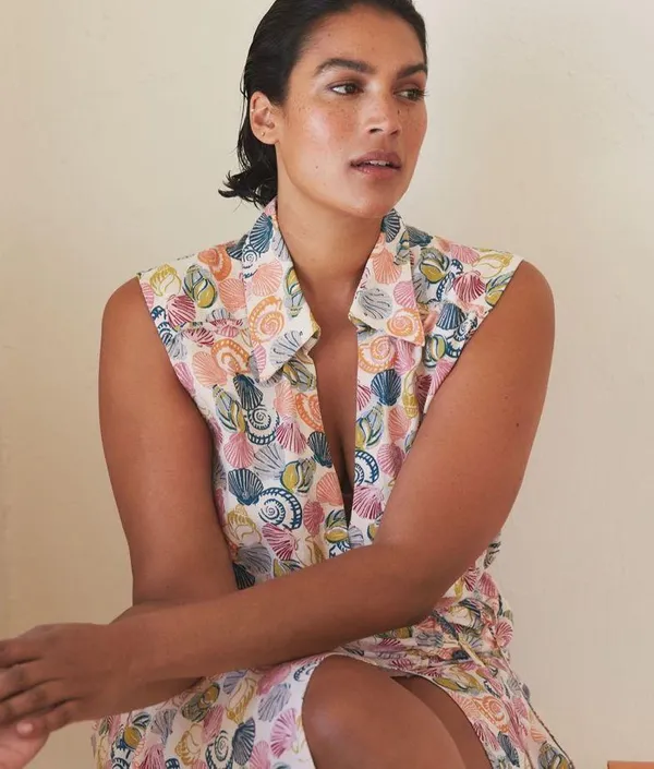 Anthropologie Shell Print Linen Dress - Image 6