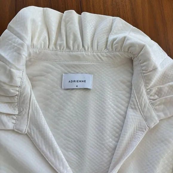 Adrienne Cream Croc Embossed Ruffled Balloon Sleeve Blouse Faux Leather Size M - Image 4
