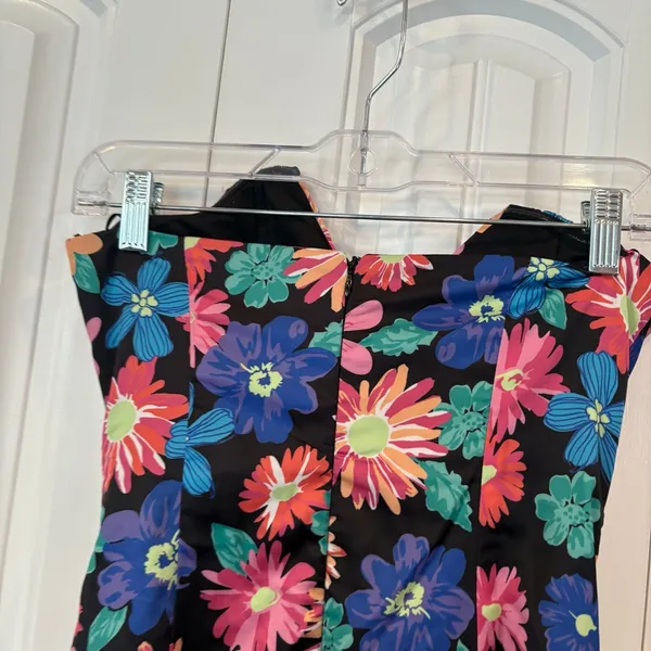 Dee Elly Black Floral Strapless Dress Size‎ Small - Image 5
