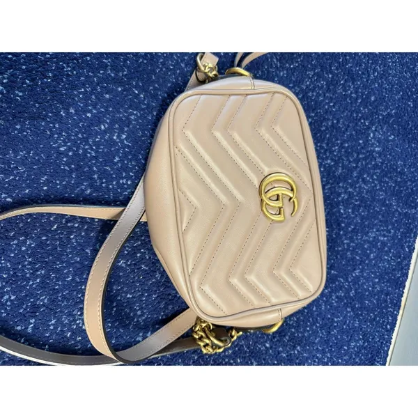 Gucci Crossbody Bag Womens Small Beige Leather GG Marmont Camera Made In Italy - Image 8