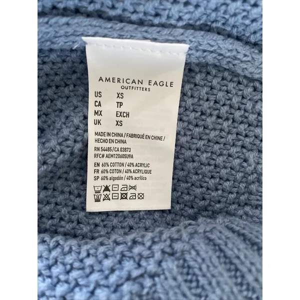 American‎ Eagle Henley Sweater Womens Blue Chunky Waffle Knit Cotton Size XS - Image 7