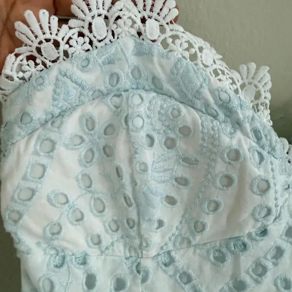 Avec Les Filles Eyelet Lace Midi Dress Size 12 Light Blue/White Cotton - Image 9