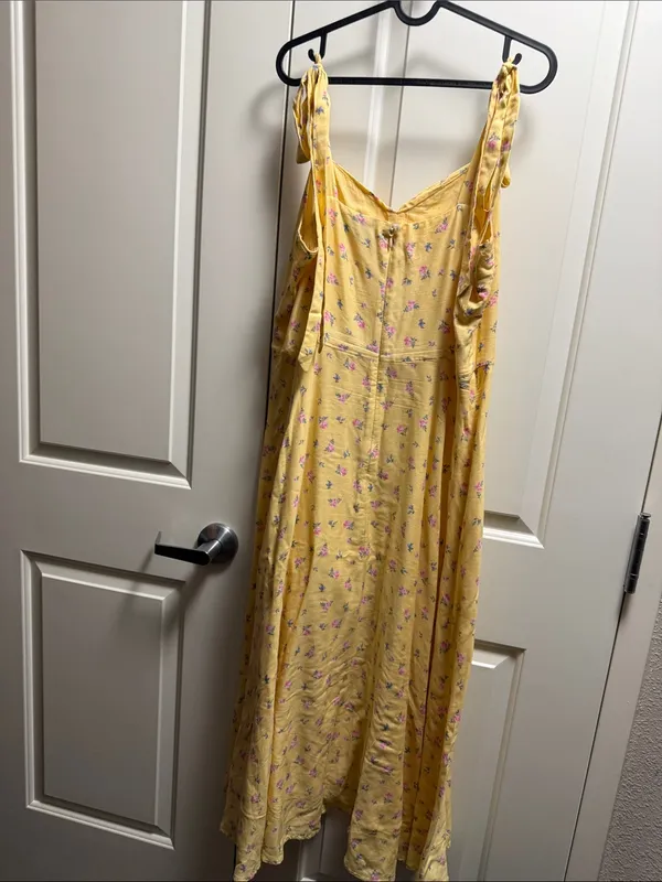 Bardot Yellow Ditsy Floral Midi Dress US 10 Large Bow Strap Cottagecore Sundress - Image 4