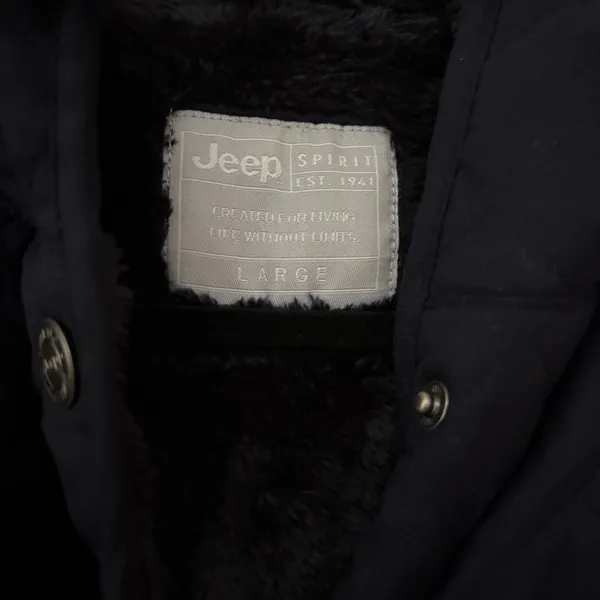 Jeep Navy Blue Quilted Hooded Jacket Fuzzy‎ Soft Lining Size Large Coat Logo VTG - Image 10