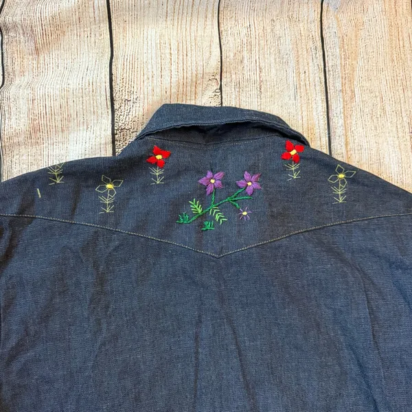 Vintage Triple LLL Brand Denim Western Embroidered Pearl Snap Long Sleeve Sz XL - Image 11