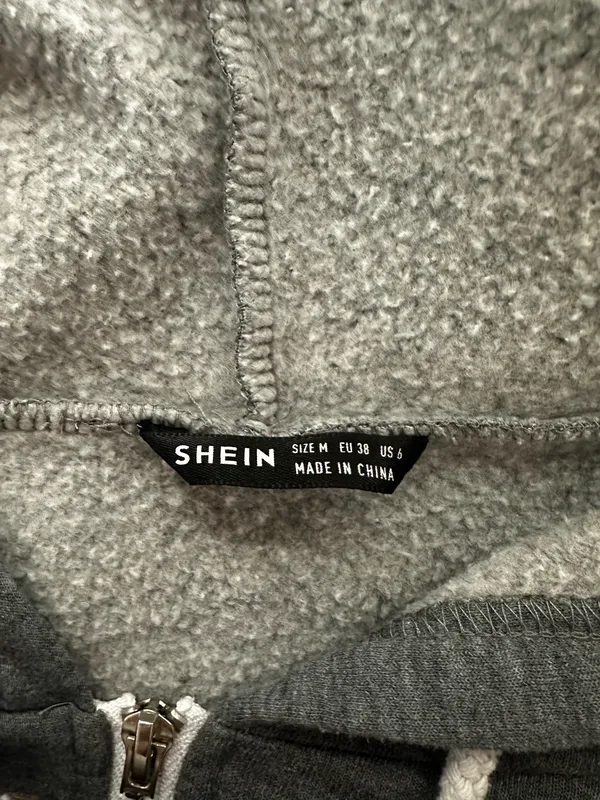 Shein Grey Cropped Zip-Up Hoodie Jacket - Image 3