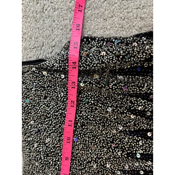 NWT Vintage Stenay Beaded Maxi Dress 14 Black Silver Sequin Silk Evening Gown - Image 9