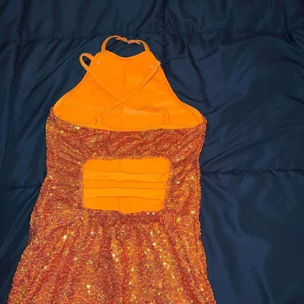 Revolution Rave festival dance bling dress w shorts orange sequin bling size S - Image 4