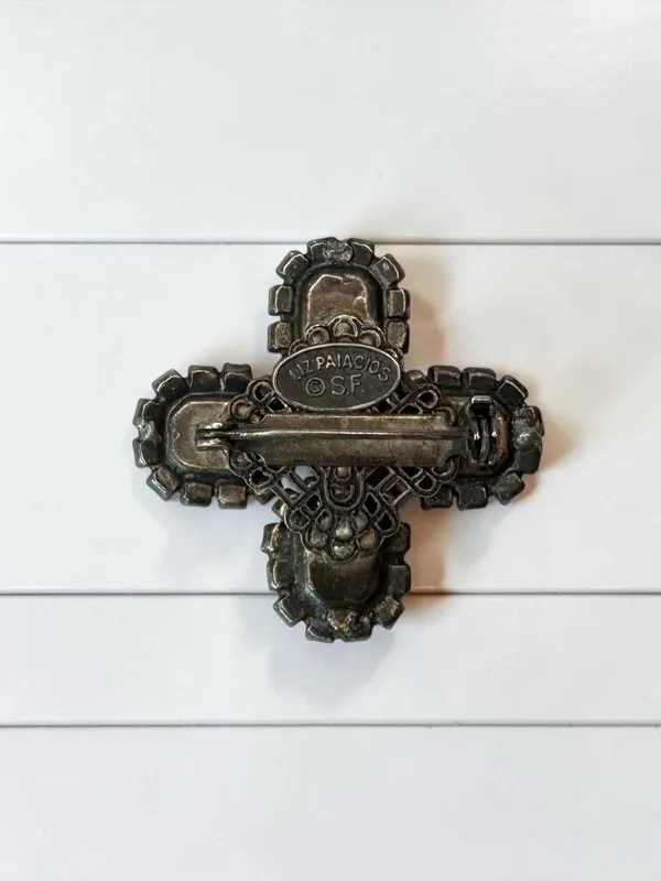 Liz Palacios Purple Rhinestone Cross Brooch Pin Vintage Style Statement Jewelry - Image 6