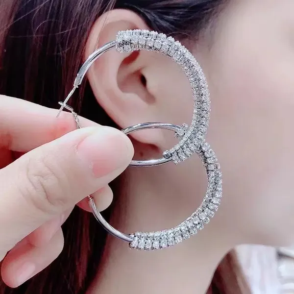 Women's Twisted Rhinestones Silver Hoop Earrings - Image 3