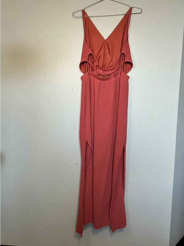 Lulus Rust V-Neck Maxi Dress with Side Slits - Image 4