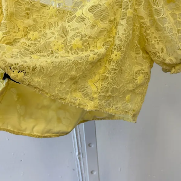 Cider Yellow Floral Lace Puff Sleeve Crop Top Sweetheart Neck Size S Coquette - Image 5