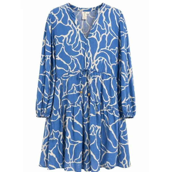 H&M Blue Abstract Print Tiered Mini Dress L - Image 2