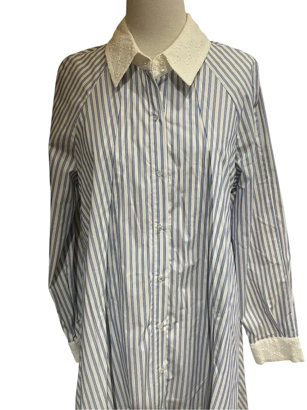 Hope & Harlow Luna Striped Shirt Dress. vertical blue and white pinstriped 12 - Image 3