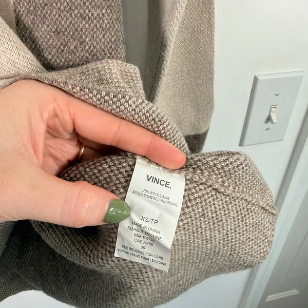Vince Colorblock Wool Cashmere Sweater Neutral Geometric Boat Neck Women XS - Image 5