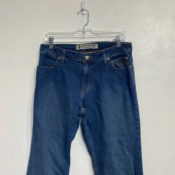 Harley Davidson Blue Straight Leg Jeans Mid Rise Denim Sz 8 - Image 3