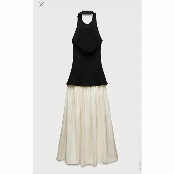 Zara NWT black tweed halter neck midi maxi dress contrast cream skirt drop waist - Image 5