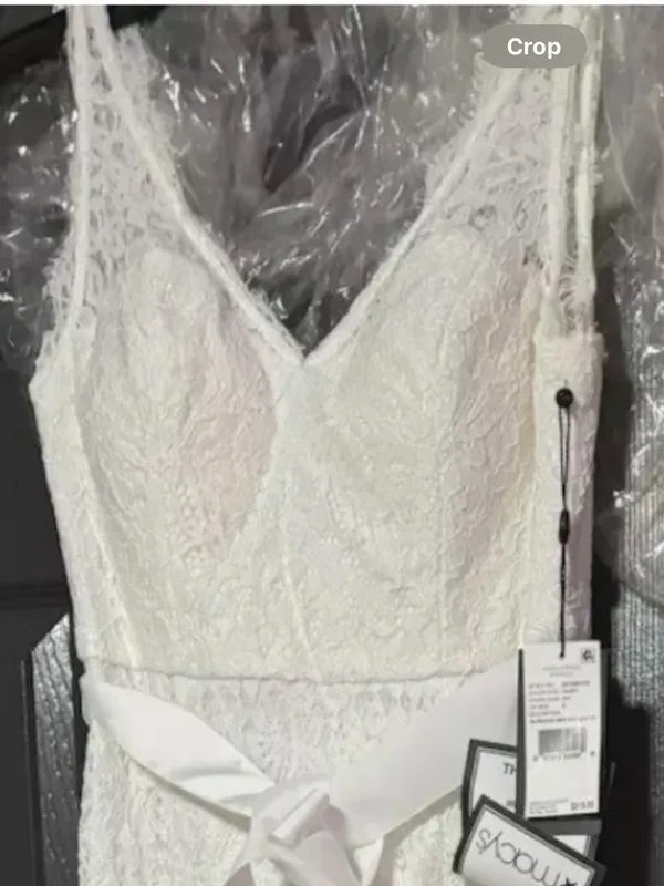 Adrianna Papell V-Neck Long Bridal Dress NWT Size 2 Coquette Bow Lace - Image 9