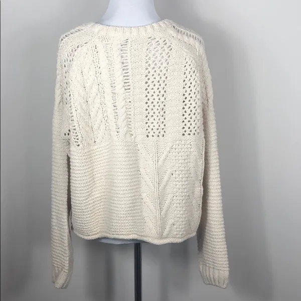 Endless Rose Ecru Chunky Open Knit Cotton Sweater Pullover NWT Large - Image 8