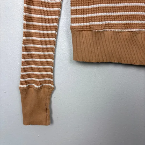 Offline by Aerie Striped Waffle Cropped Tee Long Sleeve Casual Minimalist Small - Image 3