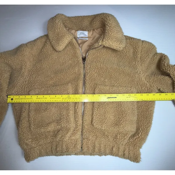 UO Urban Outfitters Cropped Teddy Jacket Fleece Deep Pile Sherpa Brown‎ M - Image 4