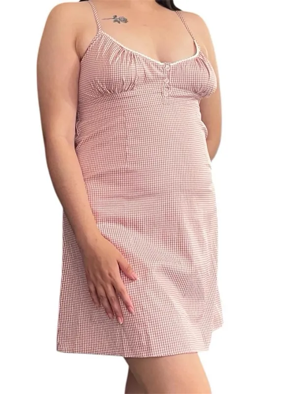 Pink & white gingham dress. Size M - Image 3