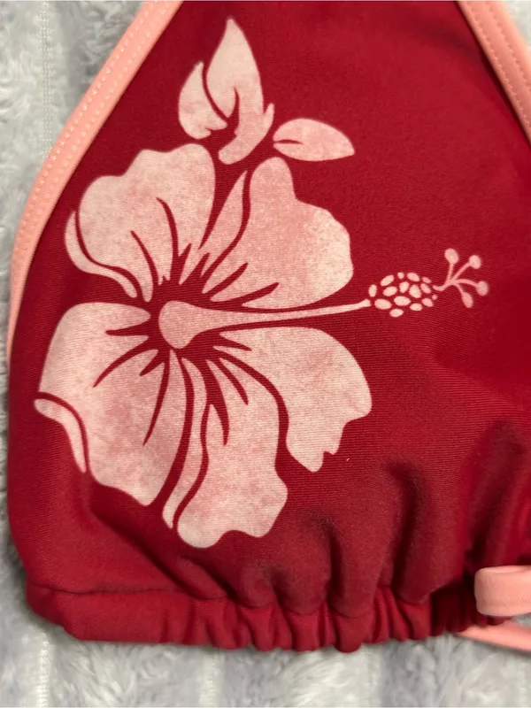 Wild Fable Red Floral Bikini Top with Pink Trim — Size L - Image 2