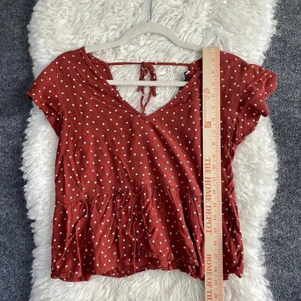 Abercrombie & Fitch Rustic Orange Polka Dot Peplum Blouse Open Back - Image 7