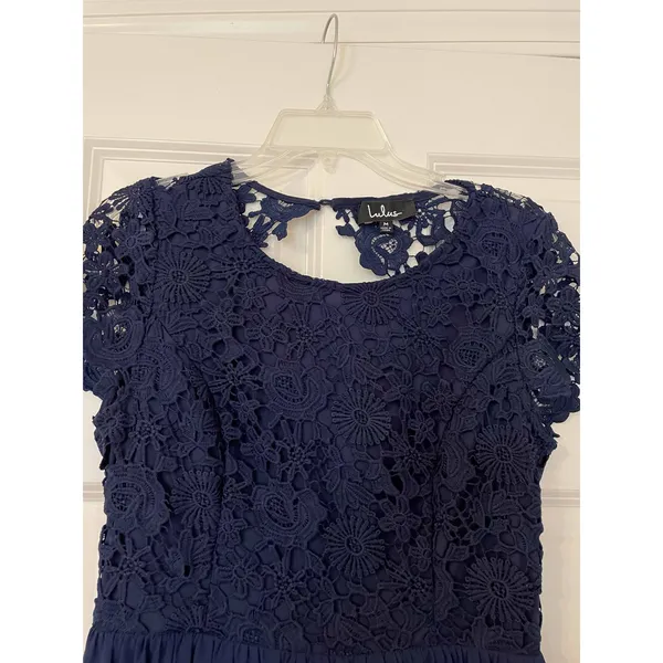 Lulu's Lace Open Back Maxi Dress Gown Navy Blue Size Medium - Image 6