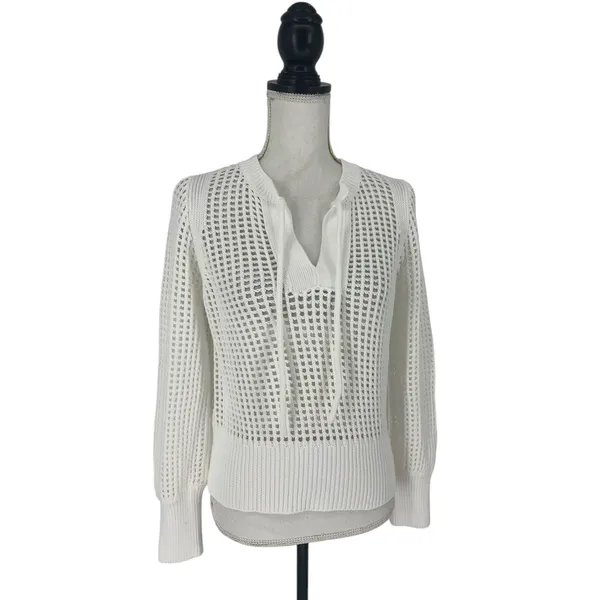 REPEAT White Perforated Drawstring Sweater‎ Size XXS - Image 2