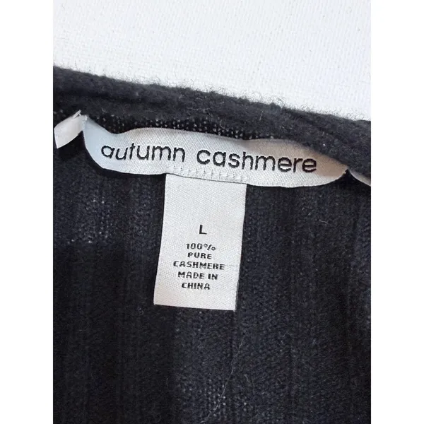 Autumn Cashmere Black 100% Cashmere Ribbed Draped Cardigan Size Large - Image 4
