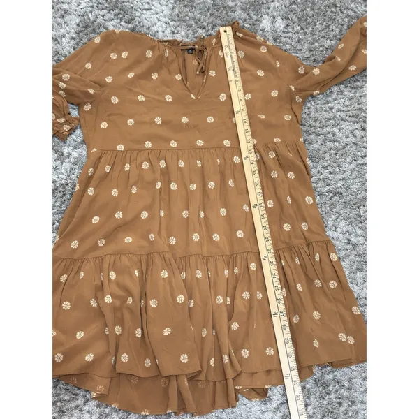 Madewell Women’s Brown Floral Tiered Mini Dress Long Sleeve Peasant Boho Size M - Image 14