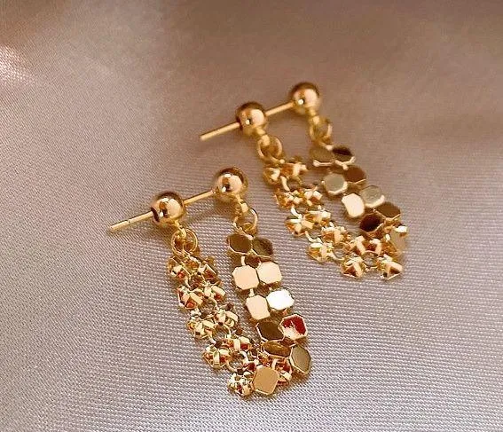 Elegant Metal Sequin Dangle Drop Earrings for Women - Image 3