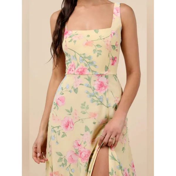 Lulus Remarkable Arrival Yellow Floral Sleeveless Maxi Dress Size XS Feminine - Image 3