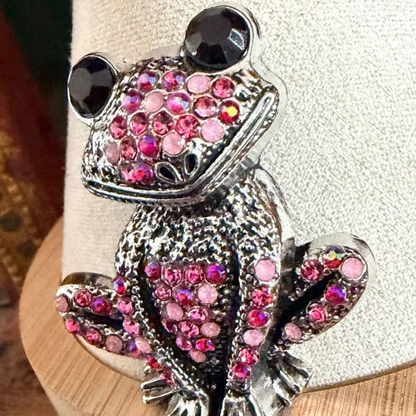Pink Rhinestone Frog Brooch Pink - Image 5