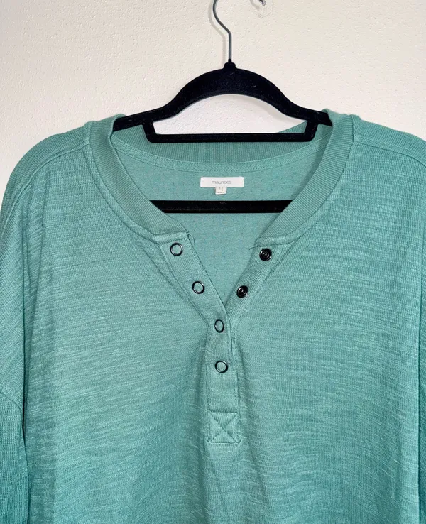 Maurices Relaxed Fit Henley Sweatshirt Solid Teal Green Pullover - Image 2