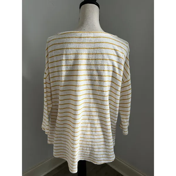 Striped Cotton Slub Knit Top sz Small White Yellow Oversized Coastal Minimalist‎ - Image 4