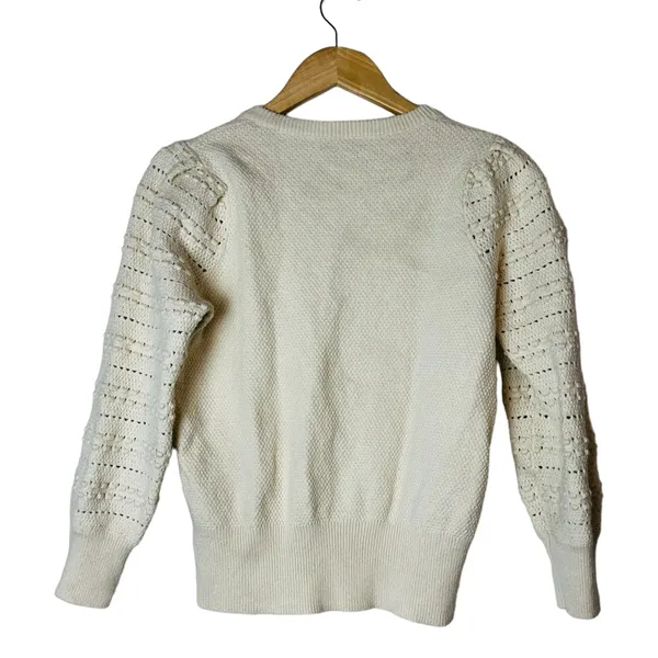 Madewell Womens Bobble Sleeve Sweater Pullover Ivory Cotton Merino Wool Medium - Image 6