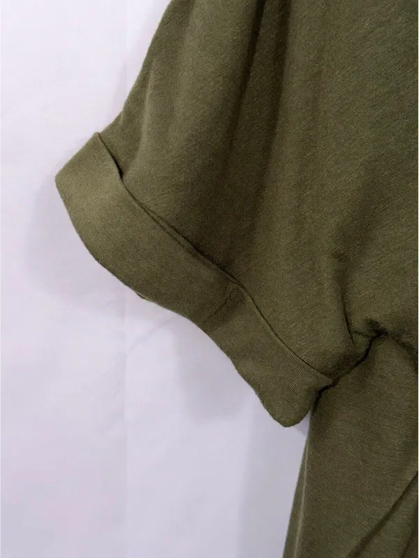 Womens XL Olive Green V Neck Pocket Tee Rolled Sleeve Stretch Casual Oversized T - Image 4