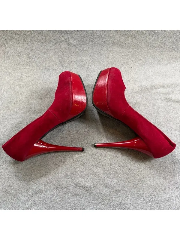 Bamboo Women’s Red Faux Suede Platform Stiletto Pumps Heels Size 7.5 - Image 5