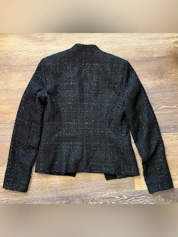 Calvin Klein Metallic Bouclé Tweed Open Front Blazer Black 2 - Image 2