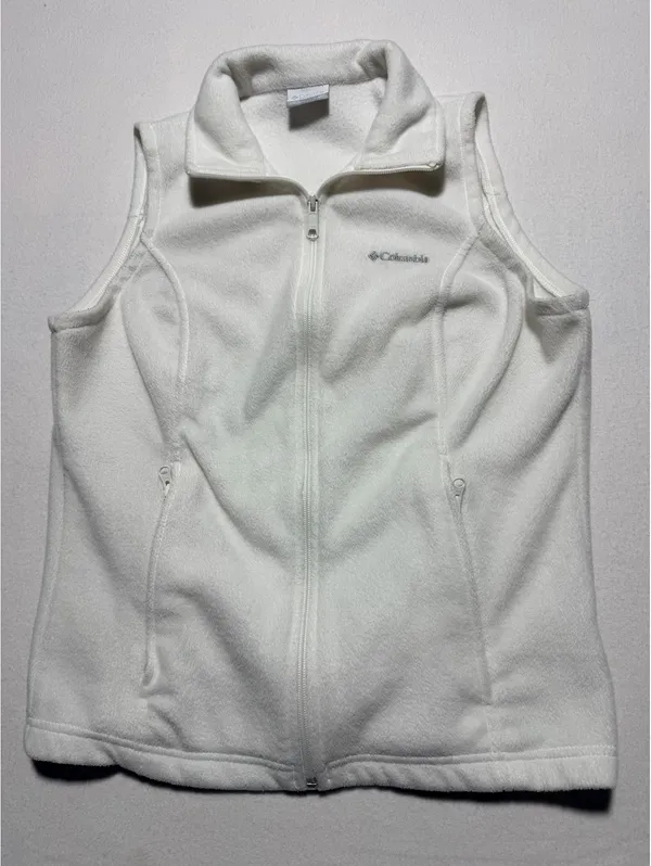 Columbia Sportswear M White Ivory Full Zip Fleece Vest Zippered Pockets - Image 3