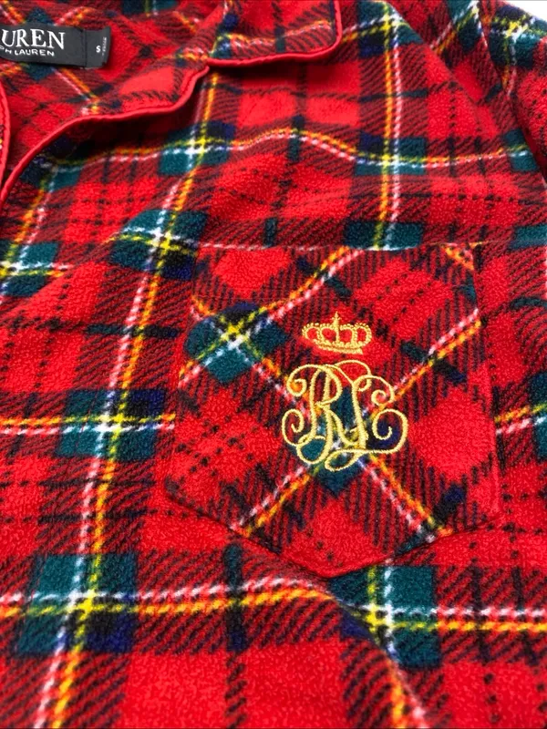 Lauren Ralph Lauren Womens Red Plaid Black Label Flannel Pajama top shirt Small - Image 4