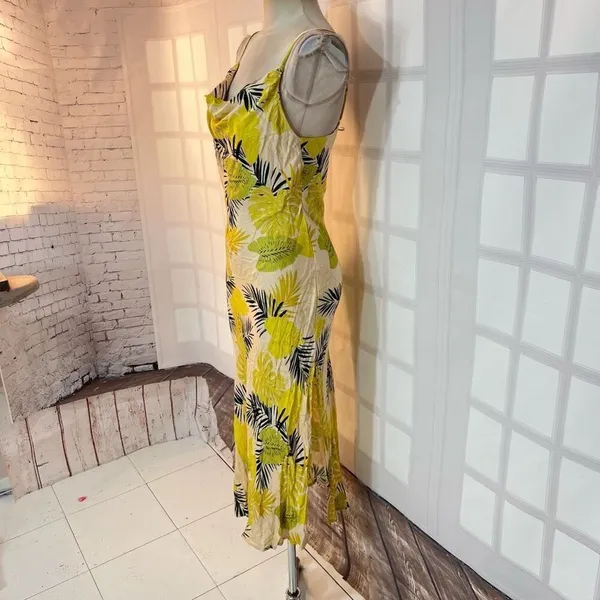 VICI yellow floral midi slip sundress with draped neckline size small - Image 3