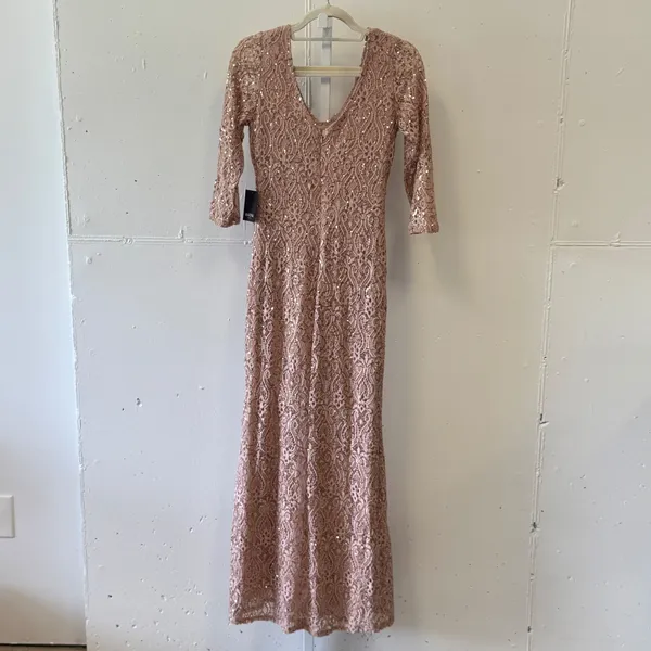 NWT Marina Blush Pink Sequin Lace V-Neck Maxi Gown Dress 6 263560 Wedding Guest - Image 2